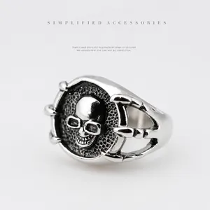 Vintage silver punk skull ring with glasses and claw structure for men