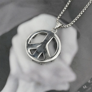 Vintage stainless steel peace sign pendant necklace for men with durable box chain