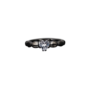 Gothic style black titanium ring featuring a heart-shaped zircon and leaf embossing
