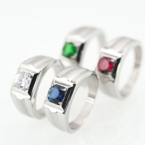 Vintage Bold Stainless Steel Ring With Round Red Blue Green White Zirconia Gemstone Commute Jewelry For Men Women Daily Ring