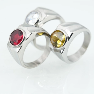 Men Stainless Steel Ring Round Zirconia Inlaid Wide Band Polished Titanium Steel Ring For Business Party Daily Jewelry Gift