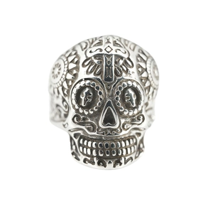 Vintage Silber Totenkopfring mit Kreuzgravur für Herren, gotischer Edelstahlschmuck