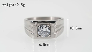 Detailed view of silver titanium steel ring with 10.3mm front width and 6.8mm stone