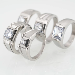 Modern Brushed Stainless Steel Rhinestone Rings For Men Women Unisex Geometric Finger Ring Fashion Jewelry Wedding Party Accessory