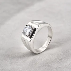 Classic silver titanium steel ring for couples featuring a round cut cz stone inlay