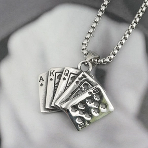 Vintage Titanium Steel Poker Card Pendant Necklace Spades Royal Flush Ace To Ten Hip Hop Distressed Jewelry For Men Boys