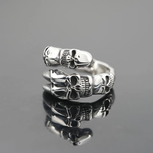 Retro punk dragon claw skull open ring in vintage silver titanium steel for men