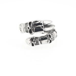 Retro dragon claw skull ring in vintage silver stainless steel with an open adjustable band