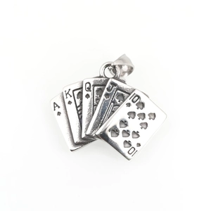 Retro stainless steel poker card pendant necklace with spade royal flush design