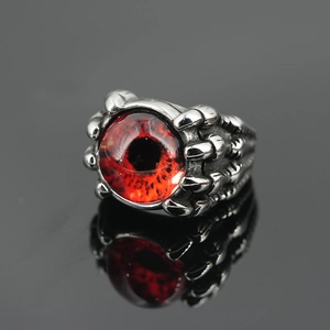Bague punk gothique griffe d'aigle avec un œil maléfique rouge en acier inoxydable