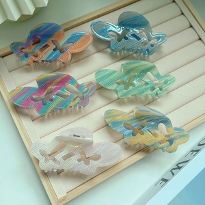 Korean Style Acrylic Butterfly Hair Claw Hollow Design Marble Texture Shark Clip Fashionable Hair Accessory For Women
