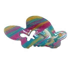 Chic acrylic shark hair claw with colorful rainbow stripes and butterfly hollow design