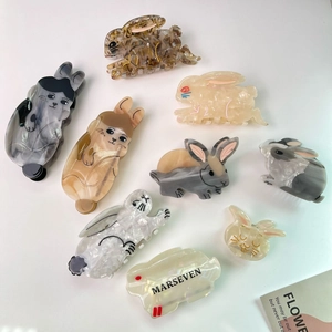 Pinces à Cheveux Mignonnes en Acétate Forme d'Animaux Lapin Chat pour Femmes Mode Texture Marbre Accessoires de Coiffure