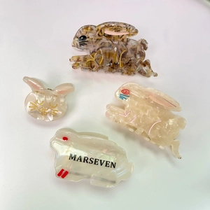 Pinces à cheveux lapin mignonnes en acétate avec motifs marbre et léopard pour femmes