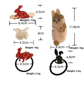 Dimensions et poids détaillés des pinces à cheveux lapin en acétate et chouchous