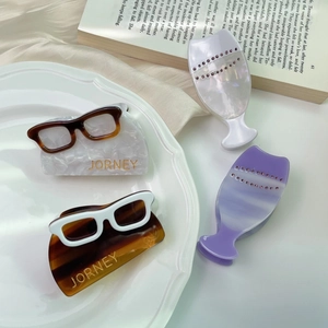Vintage Acetate Wine Glass Glasses Hair Claw Clip Rhinestone Letter Elegant Hair Accessories For Women Fashion Headwear