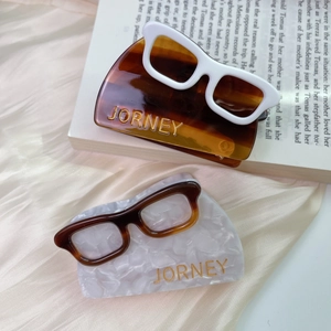 Retro acetate hair claw clips with glasses decor and marble finish for women