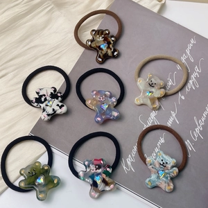 Acetat Süßer Cartoon Bär Herz Strass Haargummi Hohe Elastizität Haarschmuck Für Damen Mädchen Täglich Haarzubehör