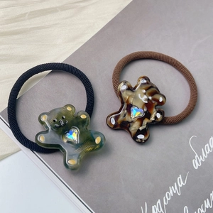 Niedliche Bären Haargummis mit Herz-Diamant-Inlay und bunten elastischen Bändern für Damen