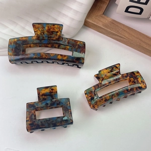 3-piece set of French vintage amber blue acetate hair claws in geometric cutout design