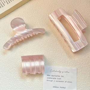 Pink marble texture acetate hair claw clips set with elegant pearlescent finish