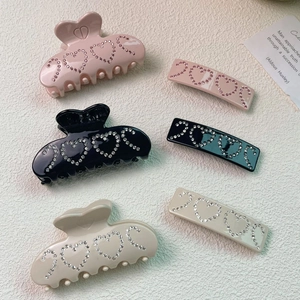 Pince À Cheveux Élégante En Acétate Avec Cœur En Strass Grande Pince Pour Femme Accessoires De Coiffure Mode