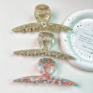 Three-piece large 13cm marble acetate hair claws with wave tooth design for thick hair