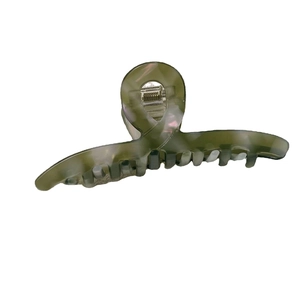 Elegant forest green acetate shark hair claw clip with marble texture for thick hair