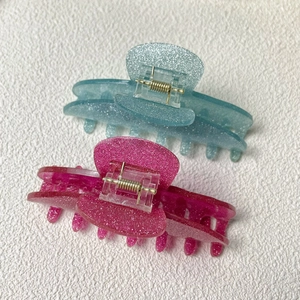 Pinces à cheveux en acrylique pailleté bleu clair et rose avec ressort métallique