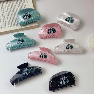 Niche Design Cute Cat Pattern Acetate Hair Claw Clips Rhinestone Marble Texture Hair Accessories For Women Sweet Cool Style
