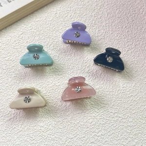 Five colorful mini acetate hair claws with rhinestones for women hair styling