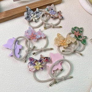 Elastische Cartoon Französische Bulldogge Haargummis mit Acetat-Blumen und Strass