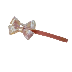 Pink marble acetate bow hair clip with France Handmade engraving for women