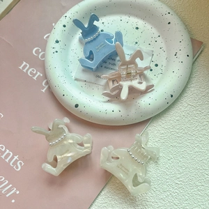 Pinces à cheveux lapin en acétate avec perles bleu et rose pour coiffures élégantes