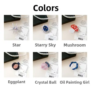 Barrettes artistiques en acétate avec motifs de planètes, champignons et marbre en grille