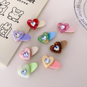 Korean Acetate Heart Hair Clip Sweet Rhinestone Oval Duckbill Hairpin Marble Leopard Pattern Bangs Clip For Women Jewelry