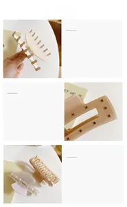 Detail view of acetate hair claws featuring rhinestone embellishments and geometric shapes