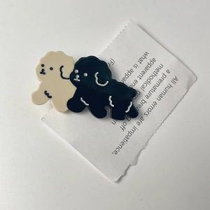 Pince à cheveux motif chien noir et crème en acétate brillant de haute qualité