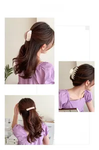 Three acetate hair clips in cream white shown on model for various hairstyle options