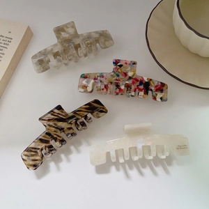 French Style Large Acetate Hair Claw Clip For Women Vintage Marble Pattern Geometric Shark Hair Clip Fashion Hair Accessories