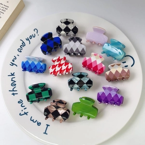 Mini Acetate Checkerboard Hair Claw Clips For Women Small Geometric Rhombus Hair Clips Vintage Daily Hair Accessories