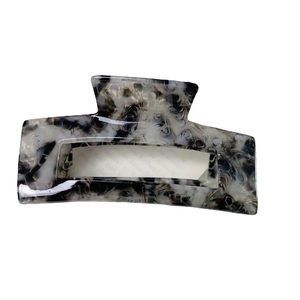 Elegant blue ink marble pattern hair claw clip with vintage acetate square design