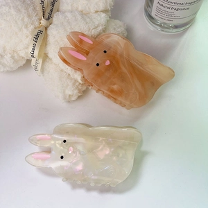 Pinces à cheveux lapin mignonnes en rose marbré et blanc perlé pour filles