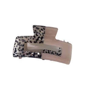 Retro acetate rectangle hair claw clip with black spots and nude pink resin pattern
