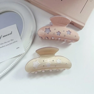 Pinces à cheveux élégantes en forme d'étoile avec strass en couleurs rose et beige