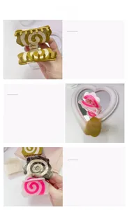 Detailed macro view of large spiral acrylic claw clips in various pastel colors