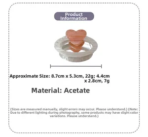 Detailed size specifications for heart acetate claw clip with marble texture design