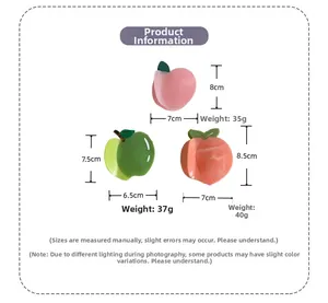 Tableau des tailles avec hauteur, largeur et poids des pinces à cheveux fruits