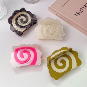 Set of 4 marble swirl pattern hair clips in pink, green, cream, and grey colors