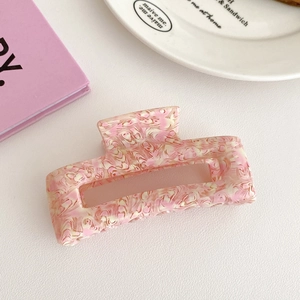 Pink and white marble texture acetate hair claw clip for women's elegant updos